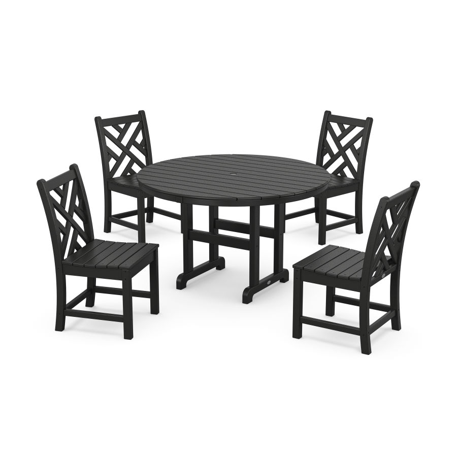 POLYWOOD Chippendale 5-Piece Round Farmhouse Side Chair Dining Set in Black