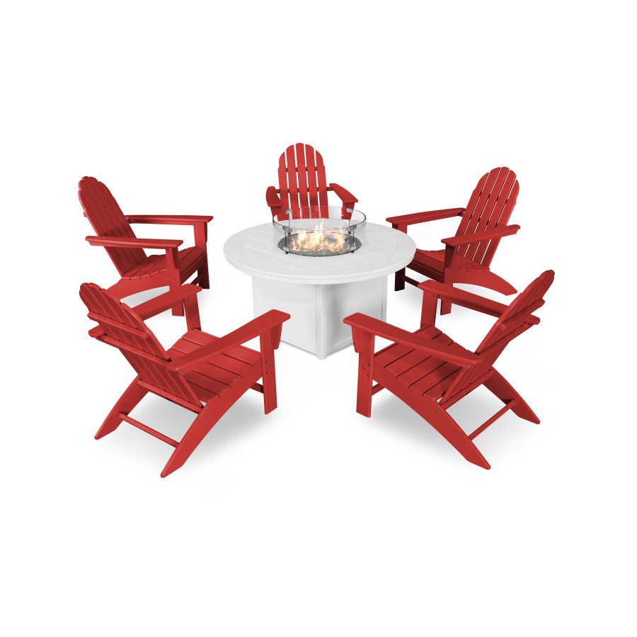 POLYWOOD Vineyard Adirondack 6-Piece Chat Set with Fire Pit Table in Sunset Red