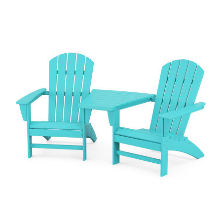 Nautical 3-Piece Adirondack Set with Angled Connecting Table in Aruba