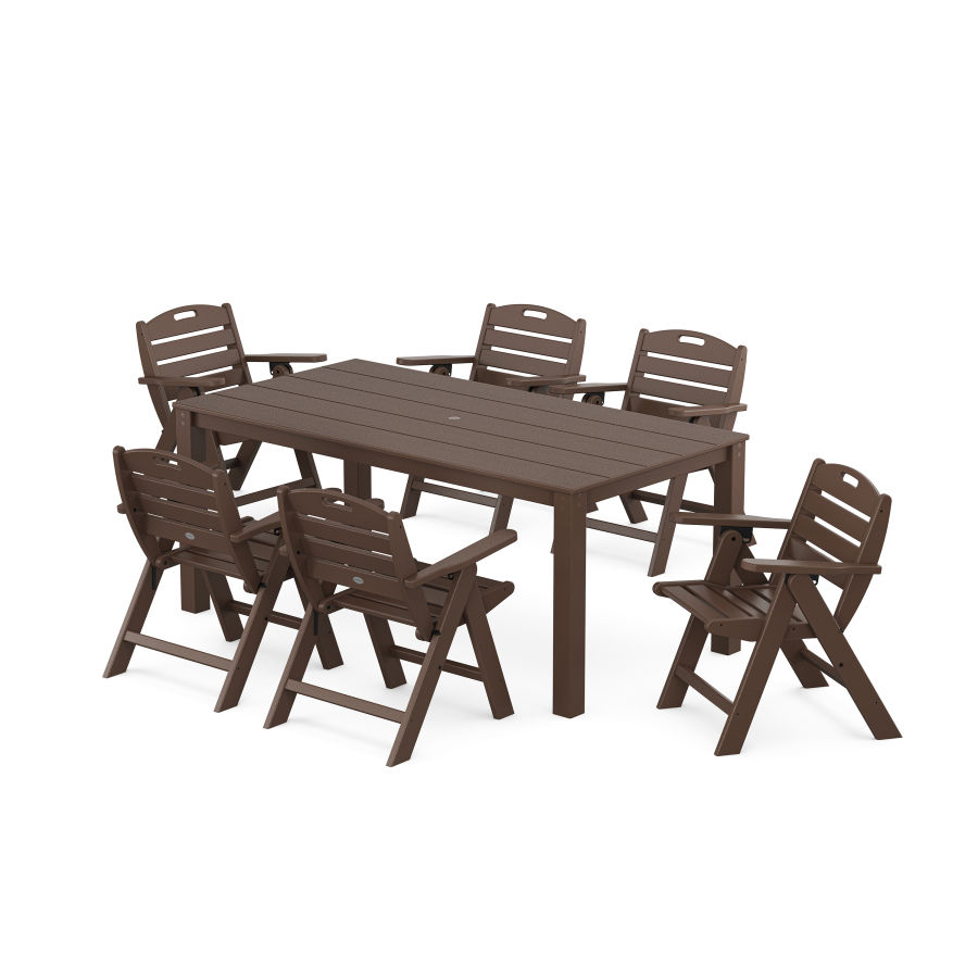 POLYWOOD Nautical Folding Lowback Chair 7-Piece Parsons Dining Set in Mahogany