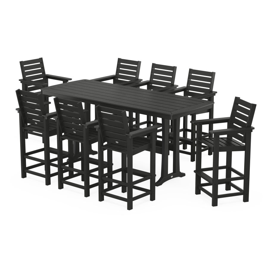 POLYWOOD Captain 9-Piece Bar Set with Trestle Legs in Black
