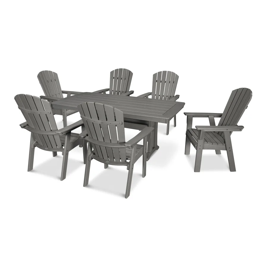 POLYWOOD Nautical Curveback Adirondack 7-Piece Dining Set with Trestle Legs