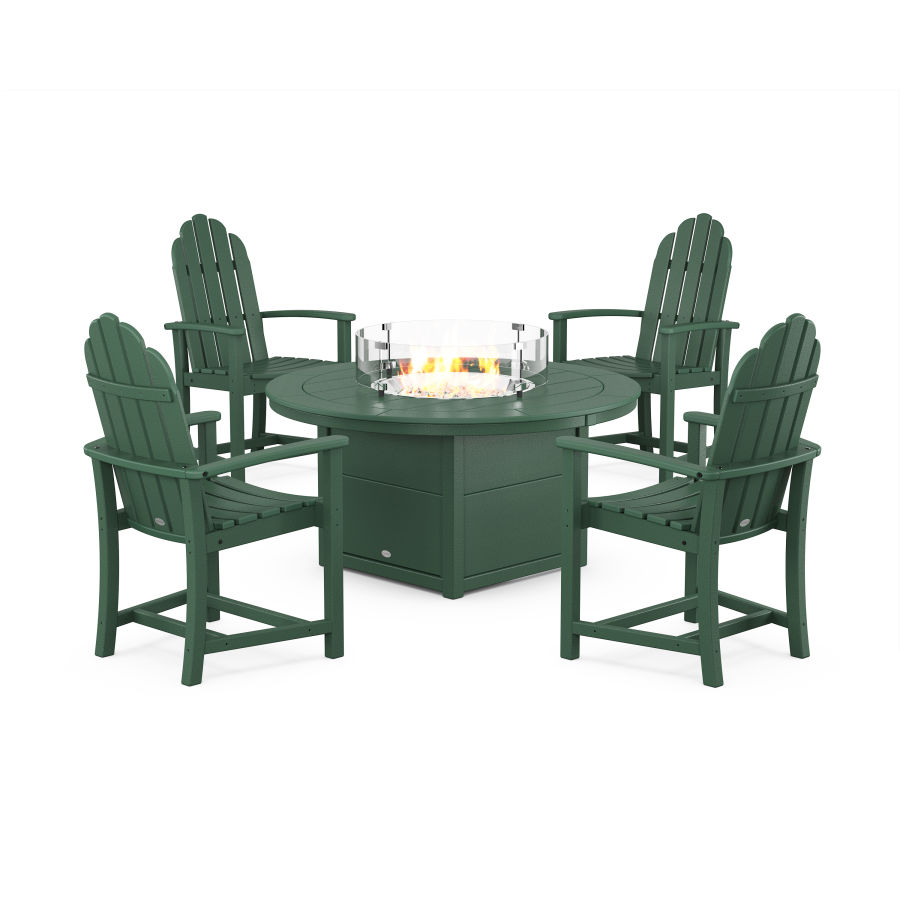 POLYWOOD Classic 4-Piece Upright Adirondack Conversation Set with Fire Pit Table in Green