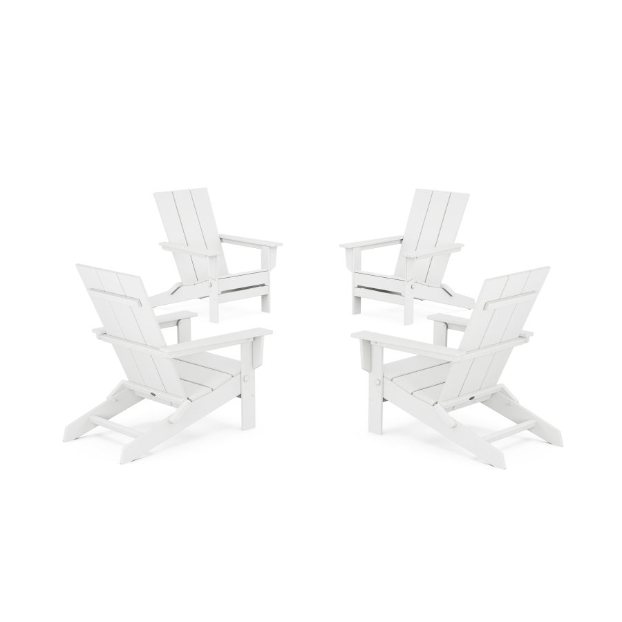 POLYWOOD 4-Piece Modern Studio Folding Adirondack Chair Conversation Set in White