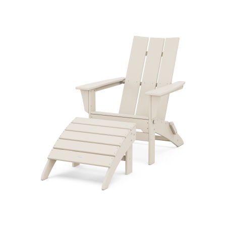 Modern Folding Adirondack Chair 2-Piece Set with Ottoman in Sand