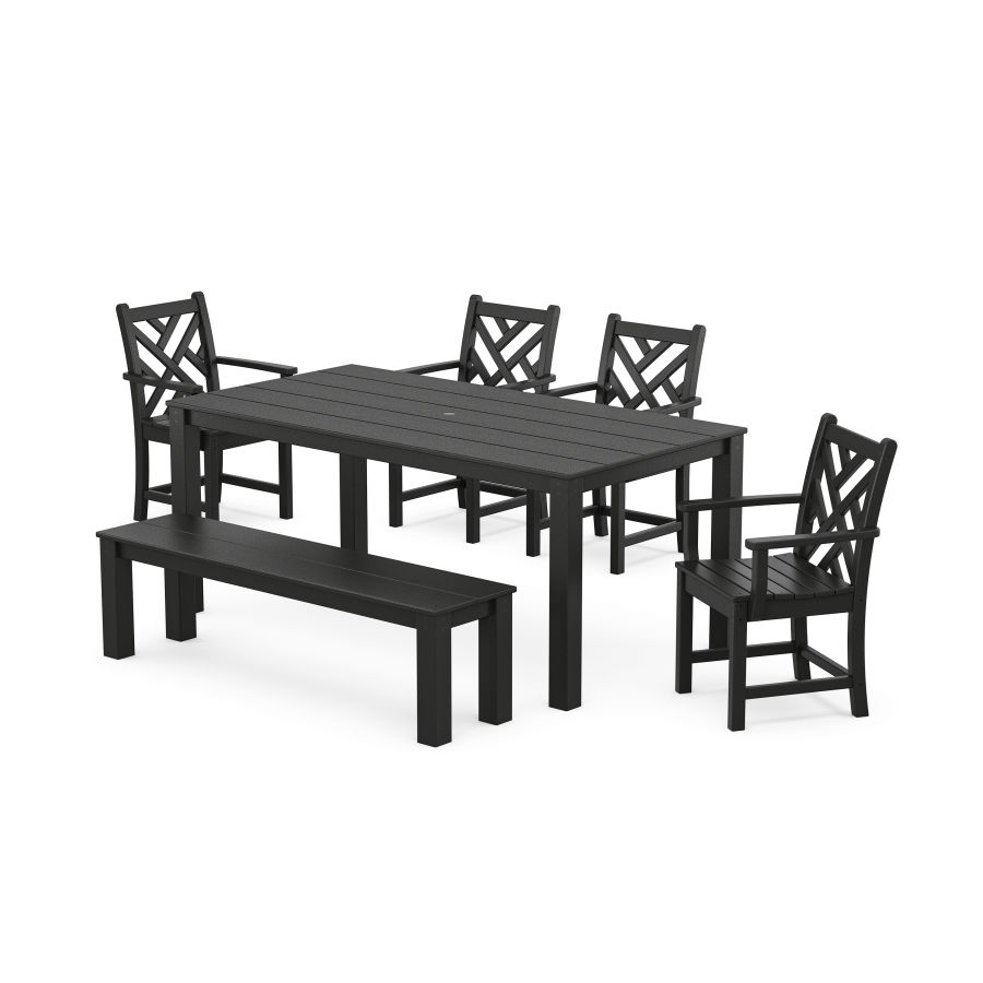 POLYWOOD Chippendale 6-Piece Parsons Dining Set with Bench in Black