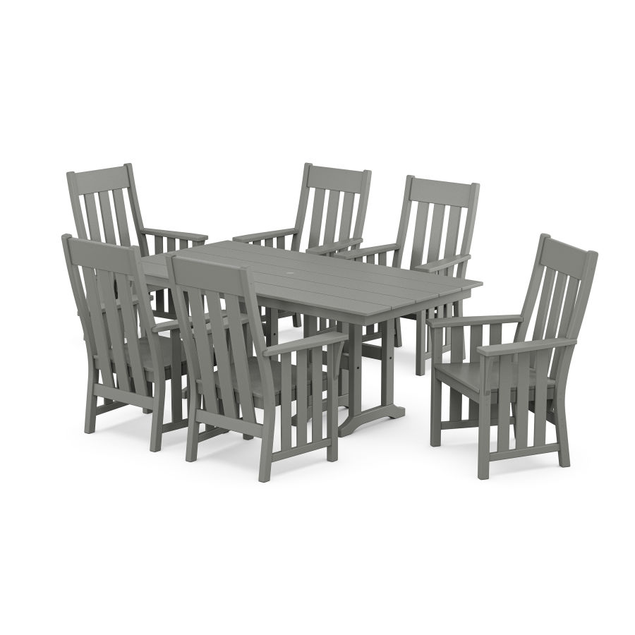 POLYWOOD Acadia Arm Chair 7-Piece Farmhouse Dining Set in Slate Grey