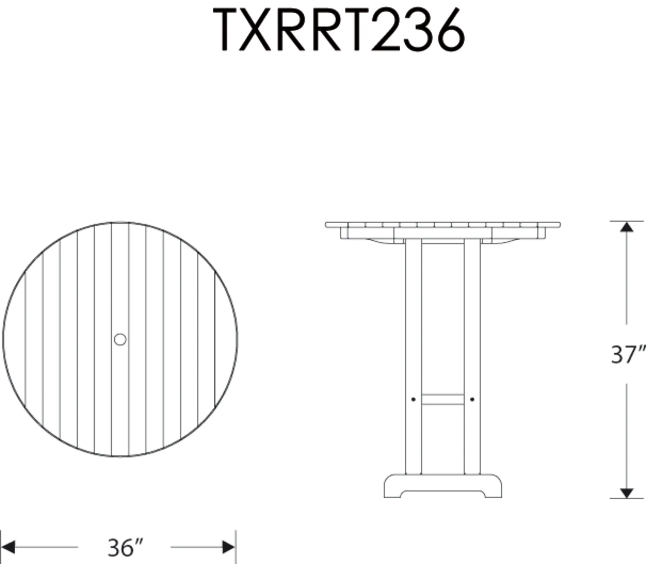 Dimensions for Monterey Bay Round 36" Counter Table