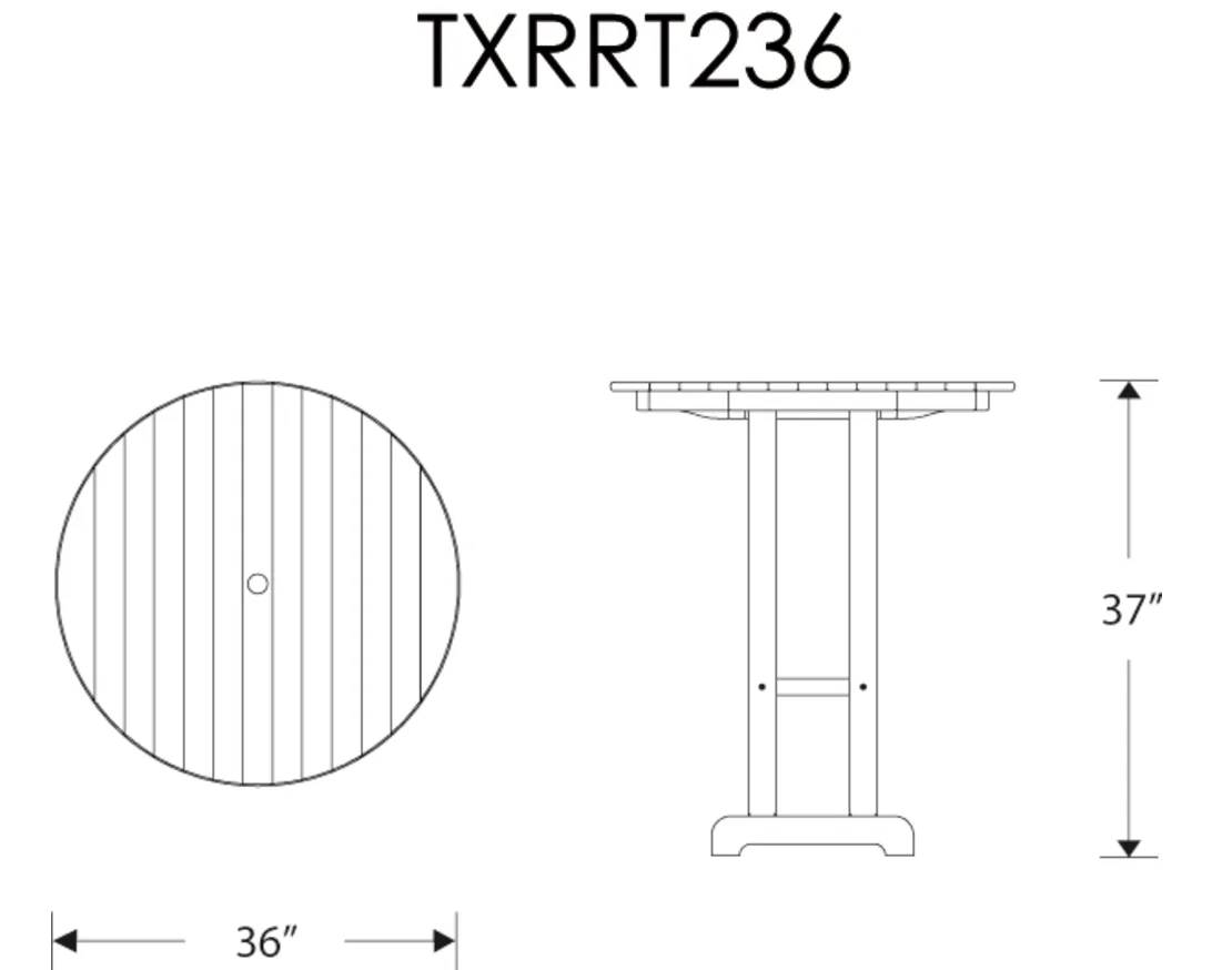 Dimensions for Monterey Bay Round 36" Counter Table