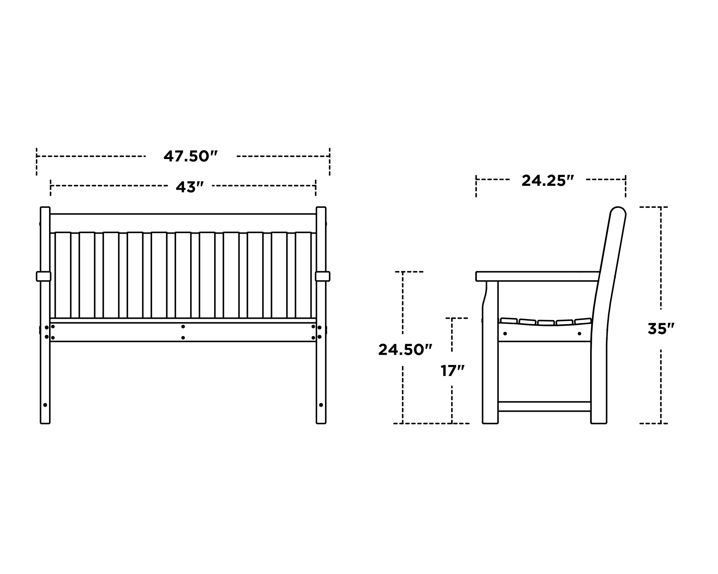 Dimensions for Traditional Garden 48" Bench