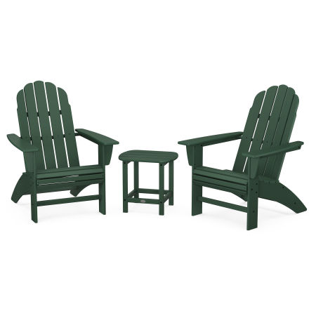 Vineyard 3-Piece Curveback Adirondack Set with South Beach 18" Side Table in Green