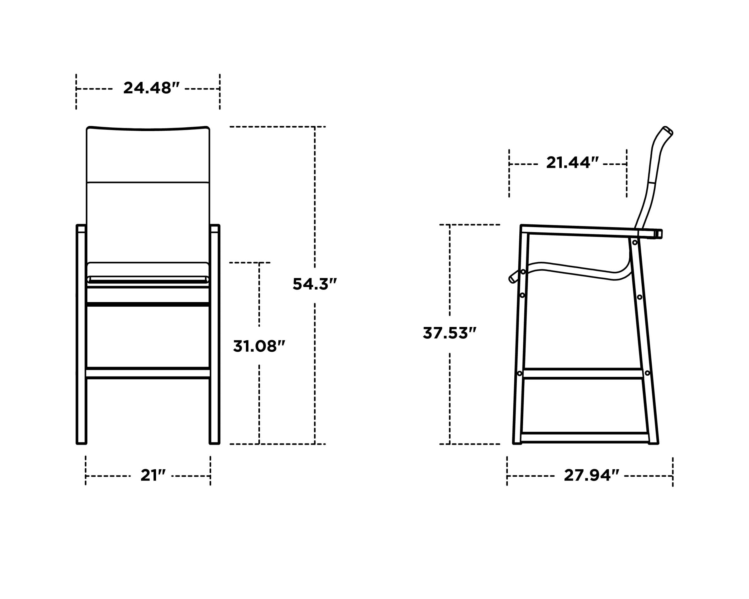Dimensions for EDGE Woven High-Back Bar Arm Chair