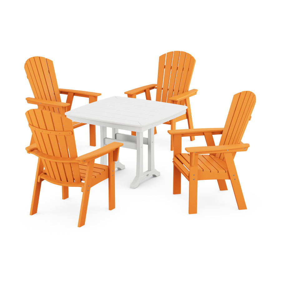 POLYWOOD Nautical Adirondack 5-Piece Dining Set with Trestle Legs in Tangerine / White