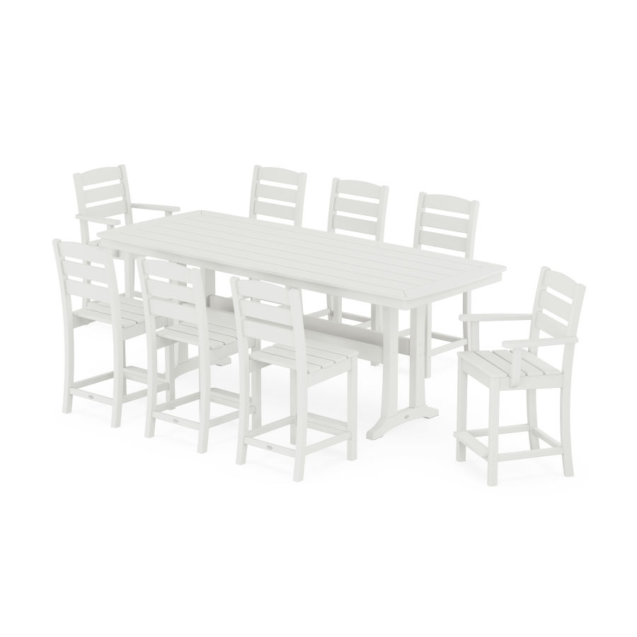 POLYWOOD Lakeside 9-Piece Counter Set with Trestle Legs in White