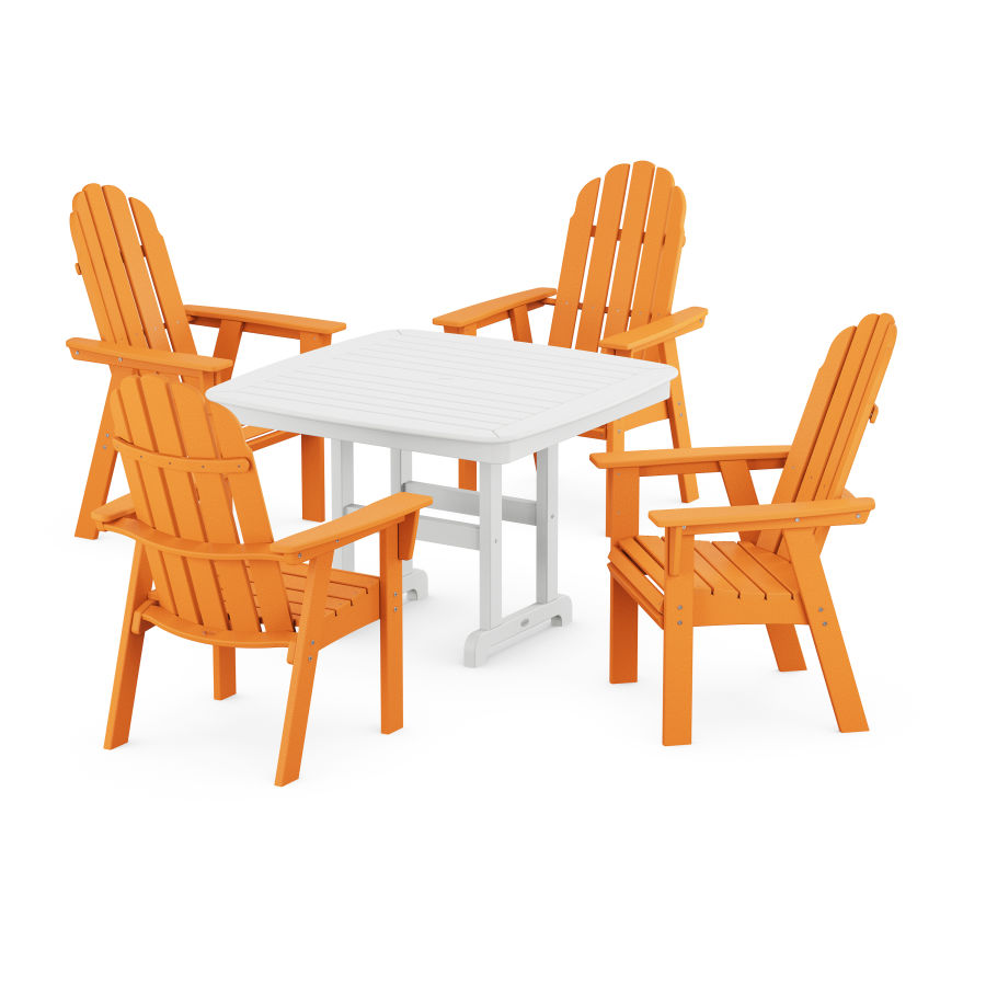 POLYWOOD Vineyard Adirondack 5-Piece Dining Set with Trestle Legs in Tangerine / White