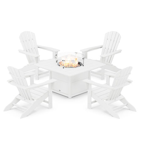 Palm Coast 5-Piece Adirondack Chair Conversation Set with Fire Pit Table in White