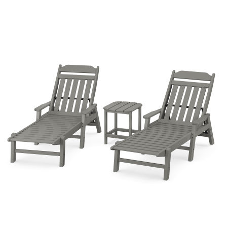 Country Living 3-Piece Chaise Set with Arms in Slate Grey
