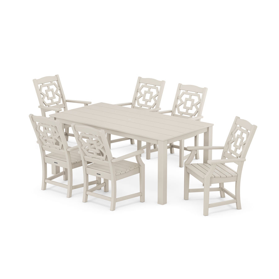 POLYWOOD Chinoiserie Arm Chair 7-Piece Parsons Dining Set in Sand