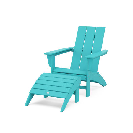 Modern Adirondack Chair 2-Piece Set with Ottoman in Aruba