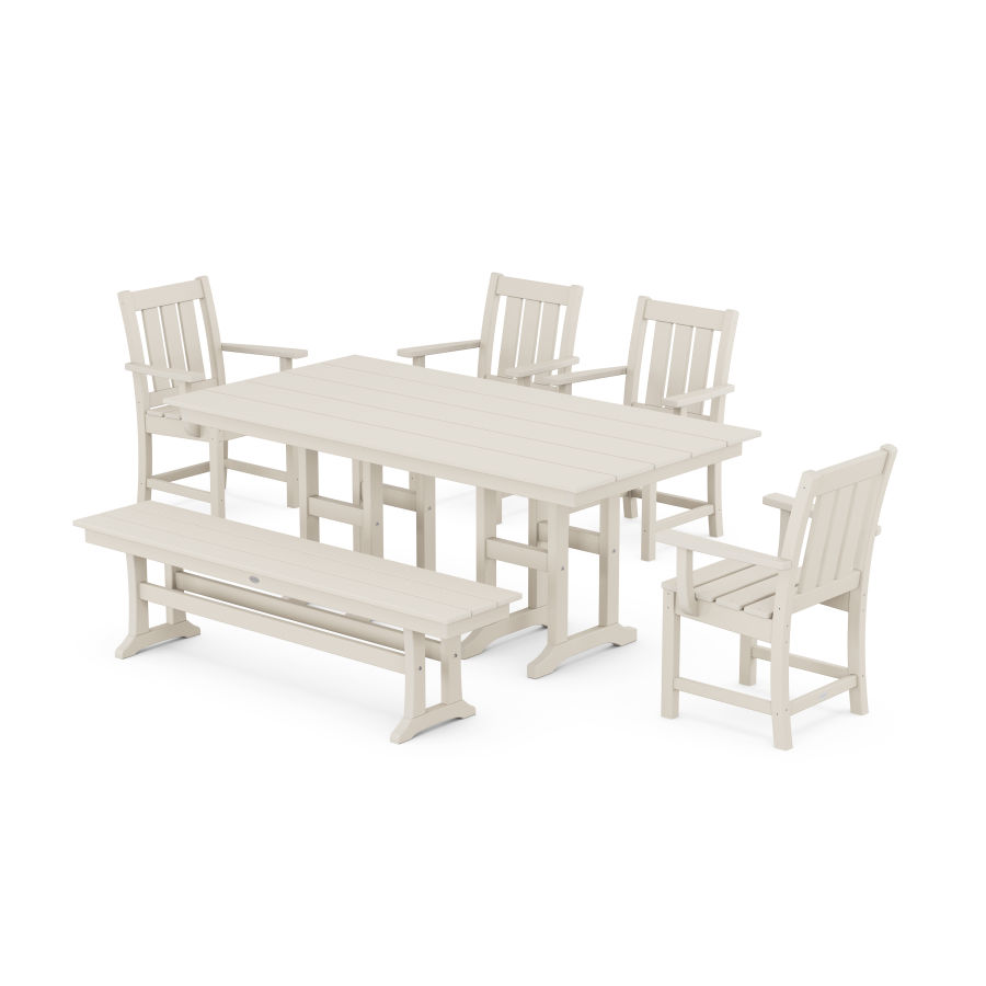 POLYWOOD Oxford 6-Piece Farmhouse Dining Set with Bench in Sand