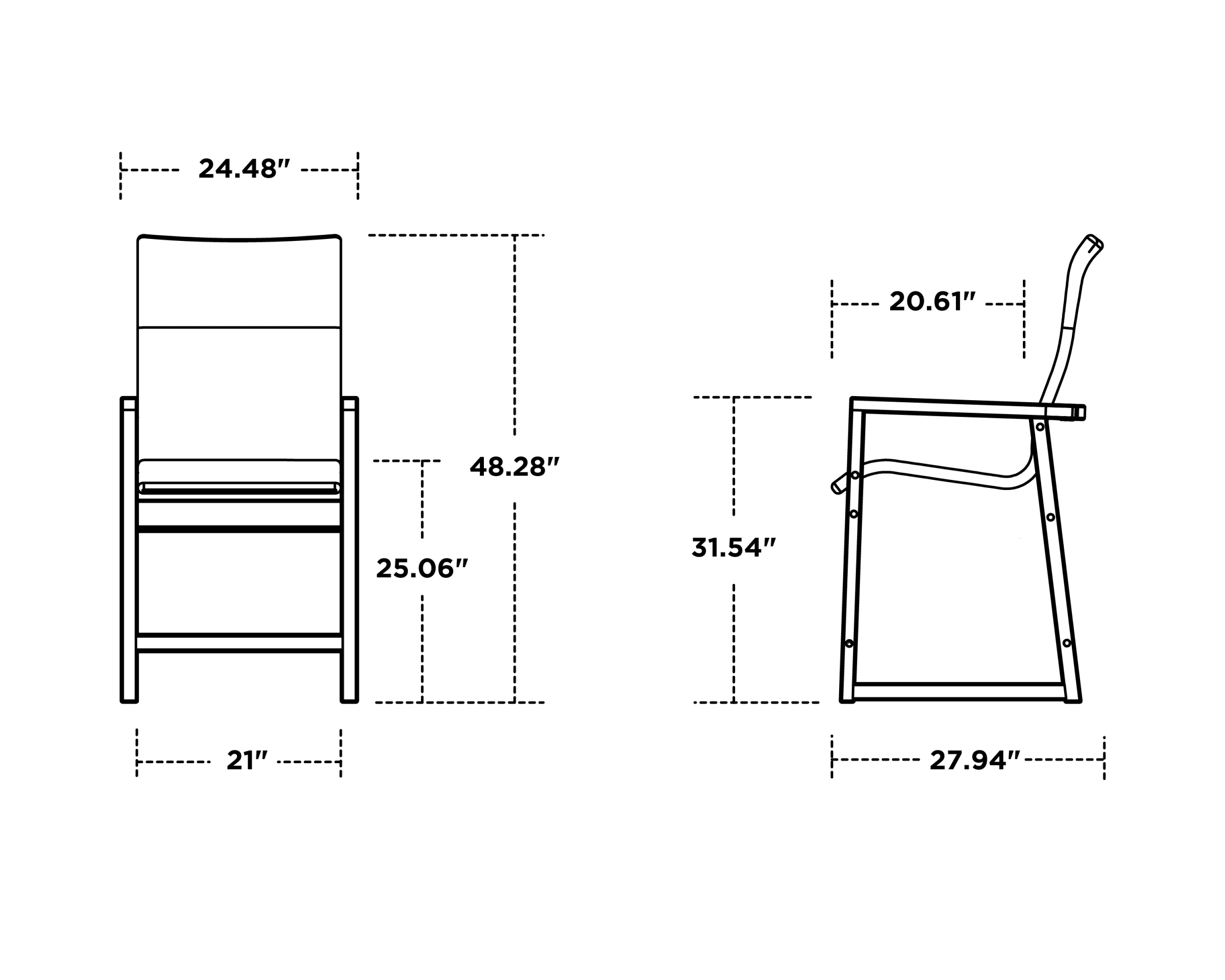 Dimensions for EDGE Woven High-Back Counter Arm Chair