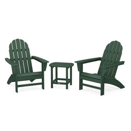 Vineyard 3-Piece Adirondack Set with South Beach 18" Side Table in Green