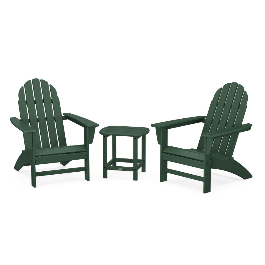 POLYWOOD Vineyard 3-Piece Adirondack Set with South Beach 18" Side Table in Green
