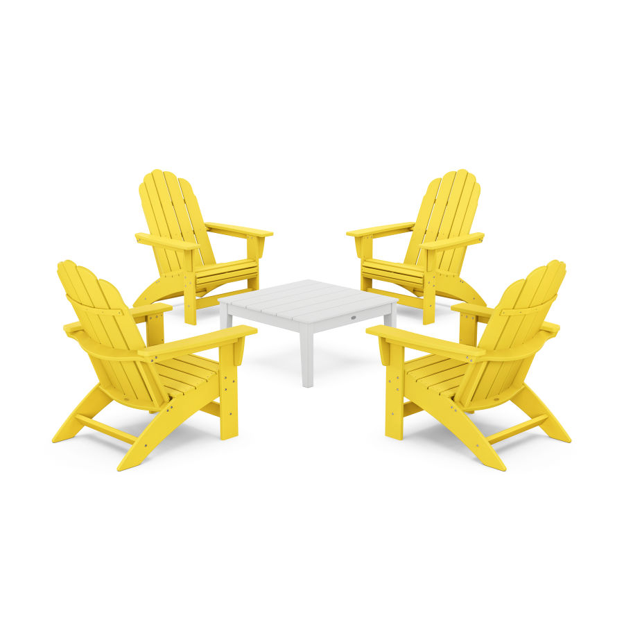 POLYWOOD 5-Piece Vineyard Grand Adirondack Chair Conversation Group in Lemon / White