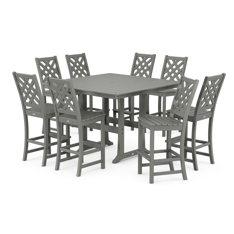 POLYWOOD Wovendale Side Chair 9-Piece Square Bar Set with Trestle Legs