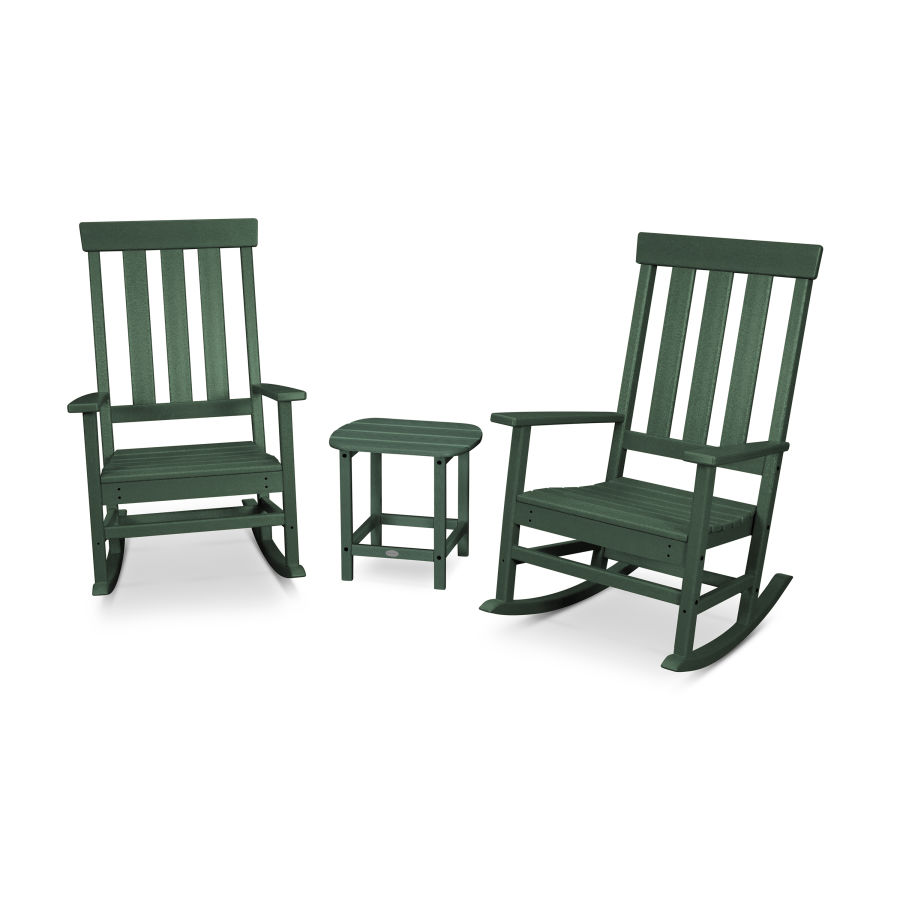 POLYWOOD Portside 3-Piece Porch Rocking Chair Set in Green