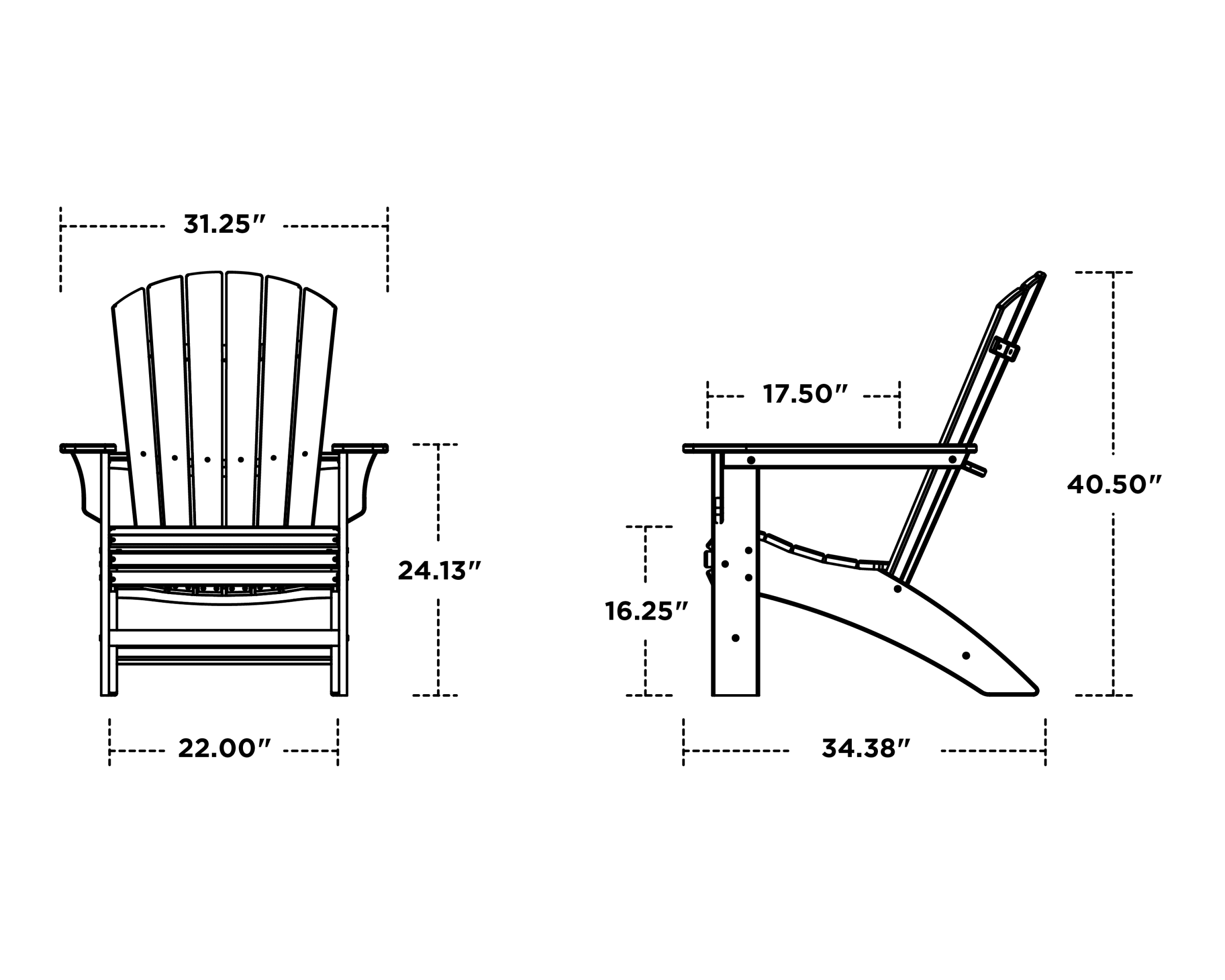 Dimensions for Yacht Club Curveback Adirondack Chair