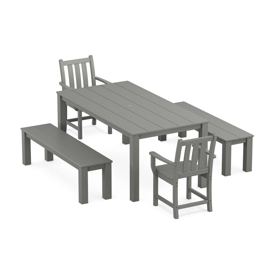POLYWOOD Traditional Garden 5-Piece Parsons Dining Set with Benches