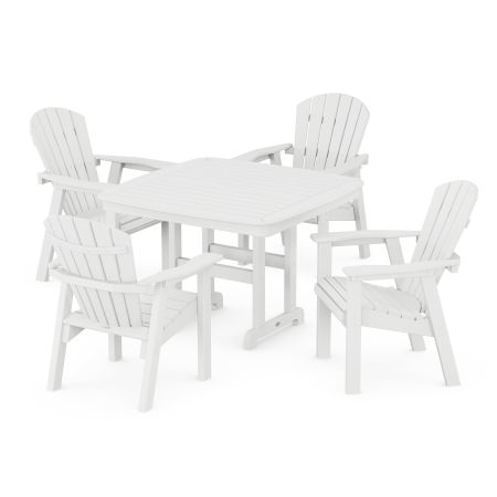 Seashell 5-Piece Dining Set with Trestle Legs in White