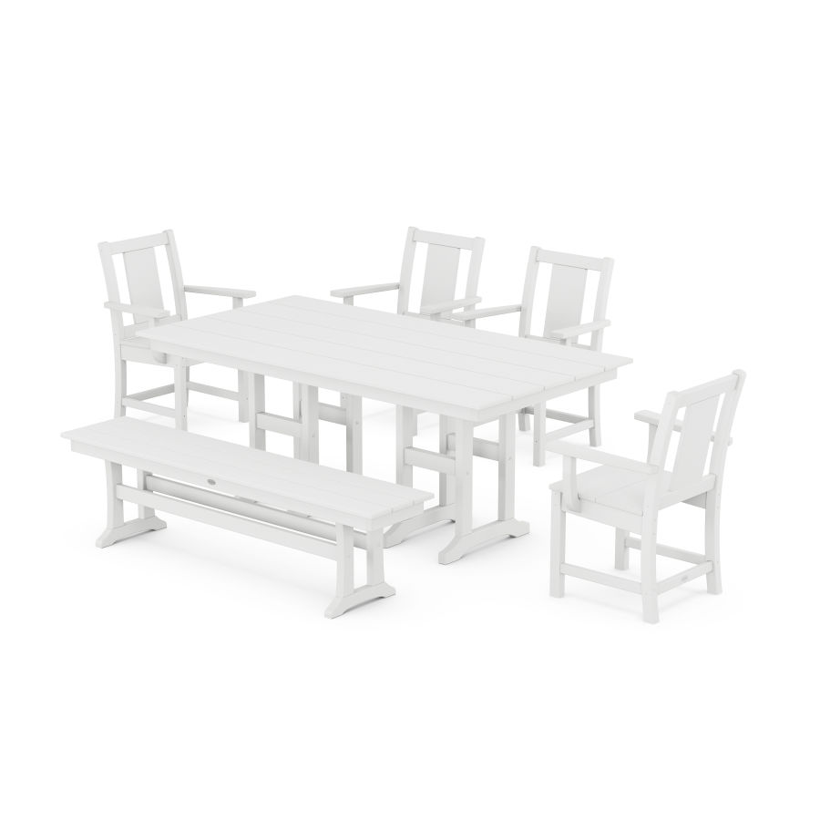 POLYWOOD Prairie 6-Piece Farmhouse Dining Set with Bench in White