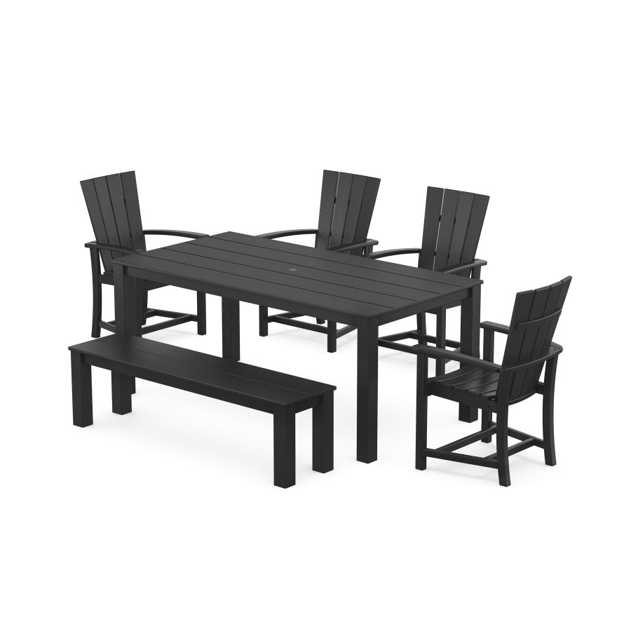 POLYWOOD Quattro 6-Piece Parsons Dining Set with Bench in Black