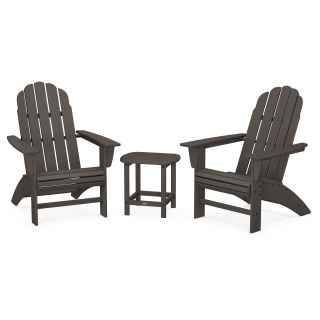 POLYWOOD Vineyard 3-Piece Curveback Adirondack Set with South Beach 18" Side Table in Vintage Finish