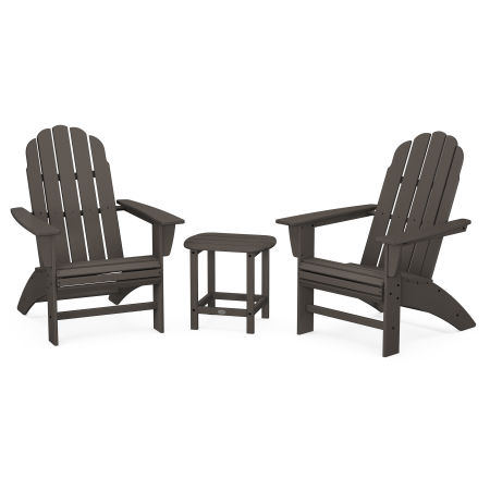 Vineyard 3-Piece Curveback Adirondack Set with South Beach 18" Side Table in Vintage Finish