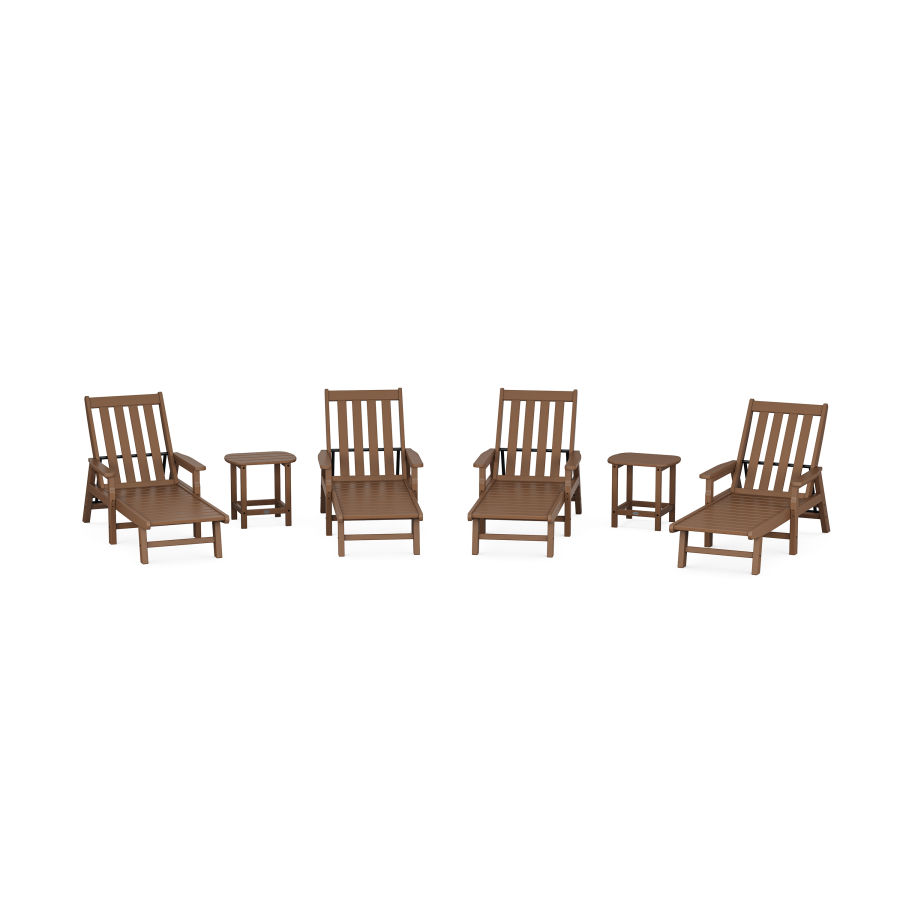 POLYWOOD Vineyard 6-Piece Chaise with Arms Set in Teak