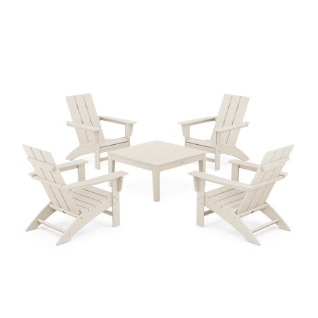 5-Piece Modern Adirondack Chair Conversation Set with 36" Conversation Table in Sand