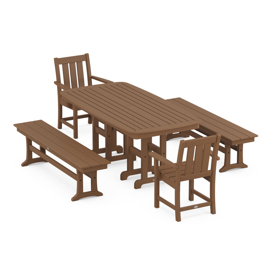 POLYWOOD Oxford 5-Piece Dining Set with Benches in Teak