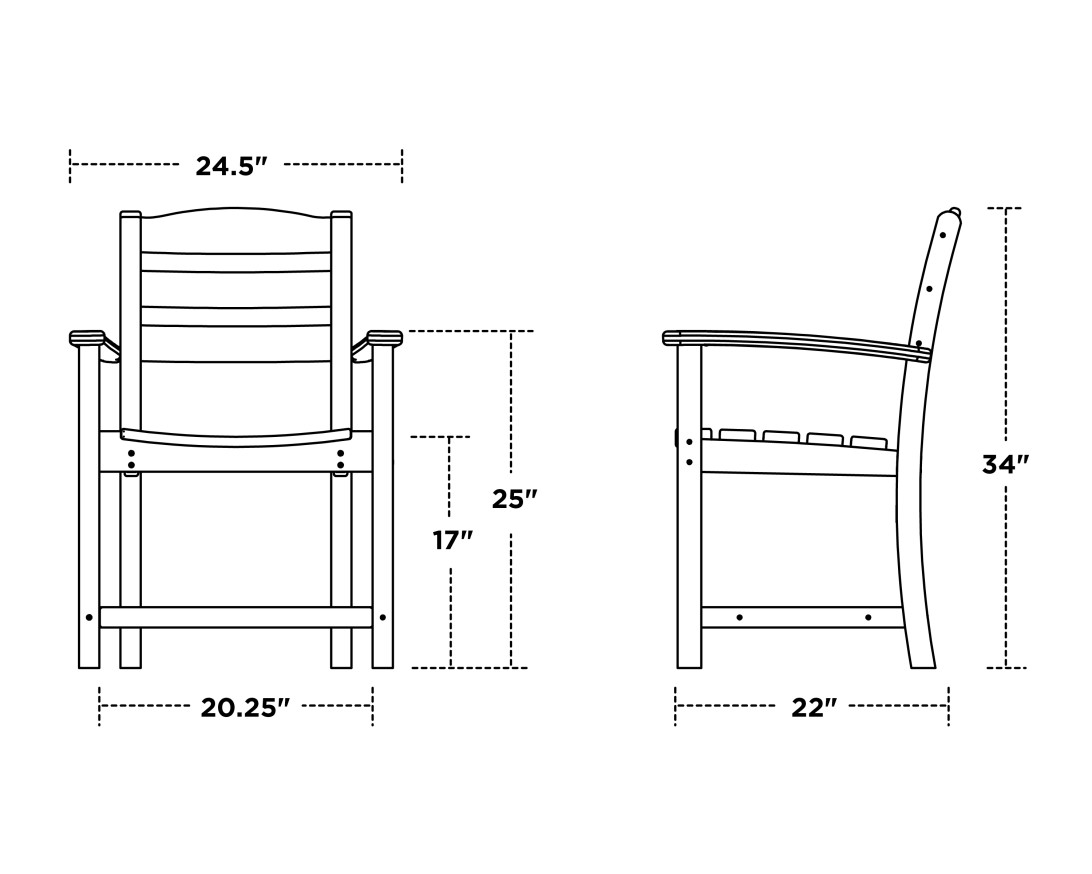 Dimensions for La Casa Café Dining Arm Chair