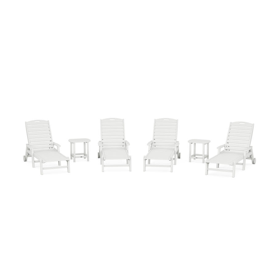 POLYWOOD Nautical Chaise 6-Piece Set with Arms & Wheels in White