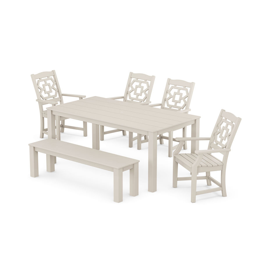 POLYWOOD Chinoiserie 6-Piece Parsons Dining Set with Bench in Sand