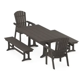 POLYWOOD Nautical Adirondack 5-Piece Farmhouse Dining Set With Trestle Legs in Vintage Finish