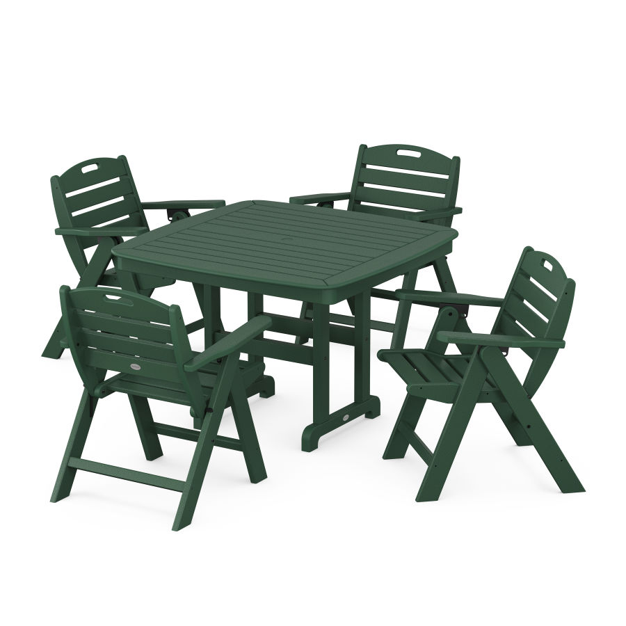 POLYWOOD Nautical Folding Lowback Chair 5-Piece Dining Set with Trestle Legs in Green