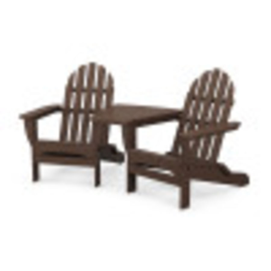POLYWOOD Classic Folding Adirondacks with Connecting Table in Mahogany