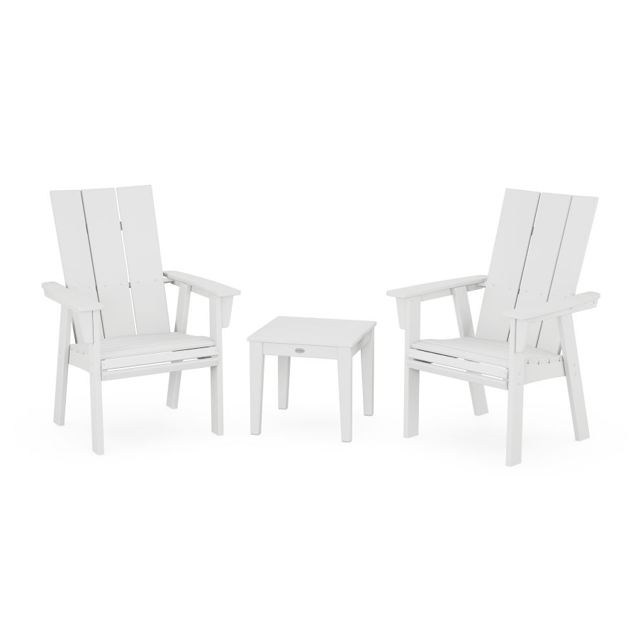 POLYWOOD Modern 3-Piece Curveback Upright Adirondack Chair Set in White