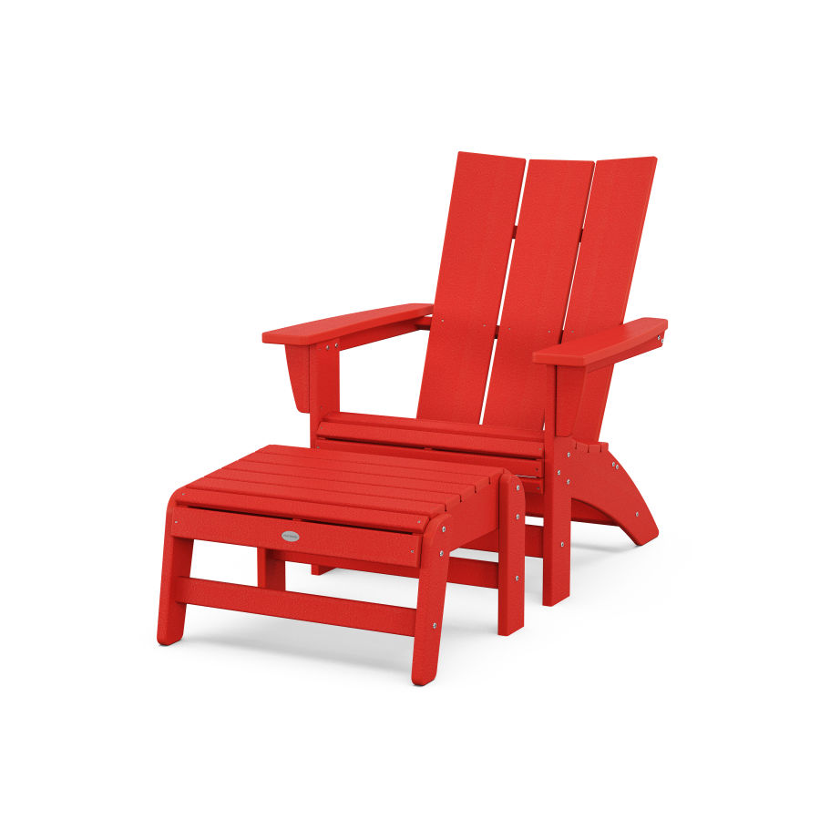 POLYWOOD Modern Grand Adirondack Chair with Ottoman in Sunset Red