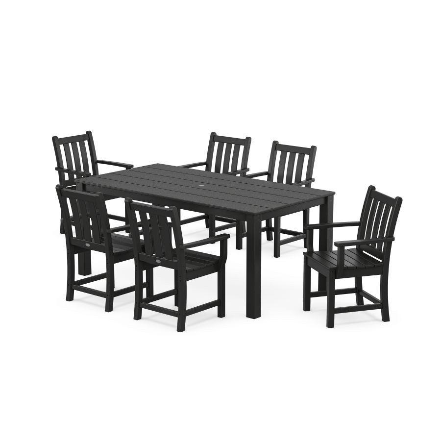 POLYWOOD Traditional Garden Arm Chair 7-Piece Parsons Dining Set in Black