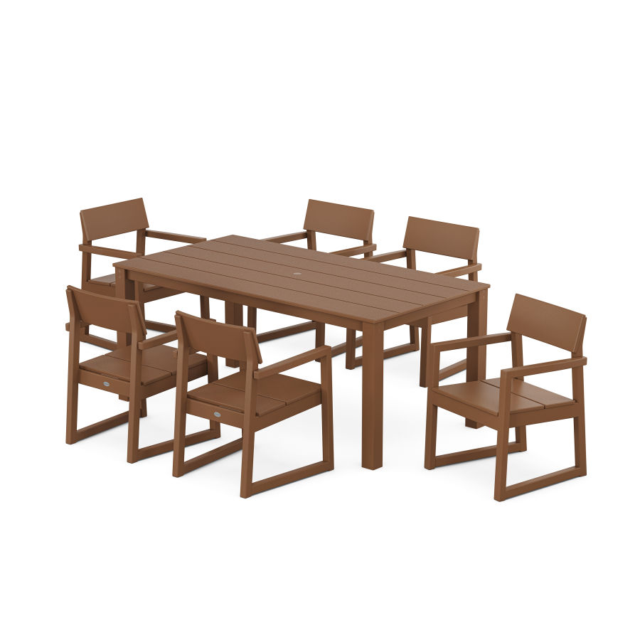 POLYWOOD EDGE Arm Chair 7-Piece Parsons Dining Set in Teak